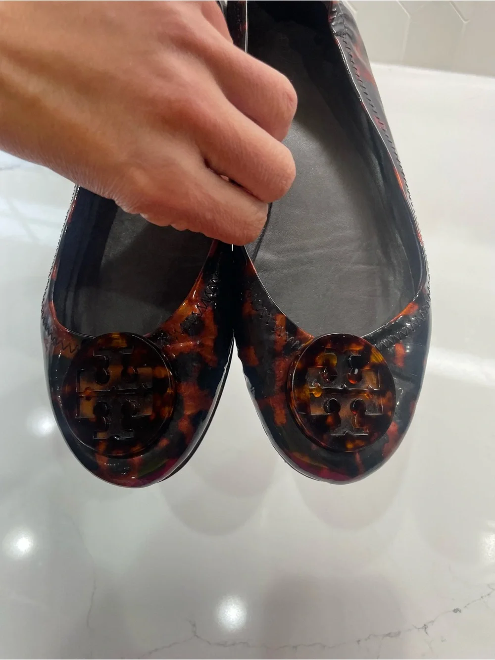 Tory Burch Minnie travel flats tortise shell size 7.5